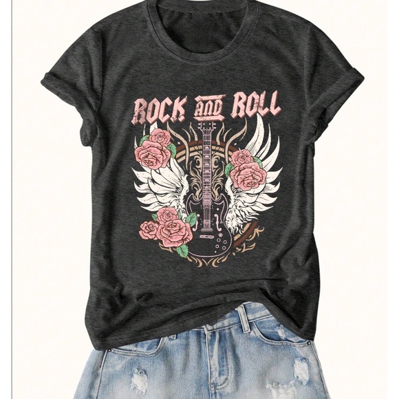 Floral print Guitar Rock & Roll Graphic Tee - Picture 1 of 4